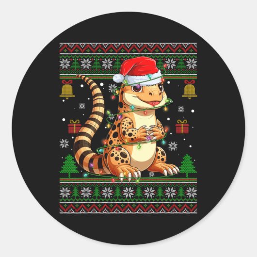 Schattigee luipaard gekko kerstmuts lelijke kerstt ronde sticker (Voorkant)