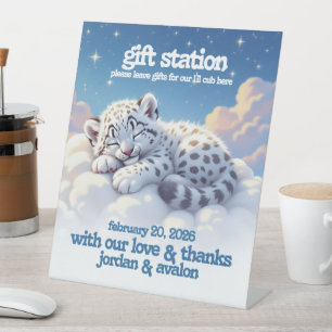 Schattigee luipaard slaapt in wolken Baby shower c Reclamebord Met Voetstuk
