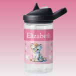 Schattigee luipaard Voeg naam toe met sterren kind Waterfles<br><div class="desc">CamelBak Eddy® waterfles voor kinderen. Personaliseer met een naam. Deze waterfles heeft een schattig luipaard met sterren in de kleuren roze en wit.</div>
