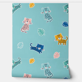 Schattigee luipaarden met oerwouden bladeren op Aq Behang