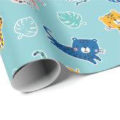 Schattigee luipaarden met oerwouden bladeren op Aq Cadeaupapier (Rol Hoek)