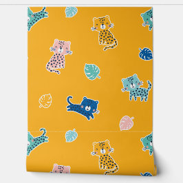 Schattigee luipaarden met oerwouden bladeren op mo behang