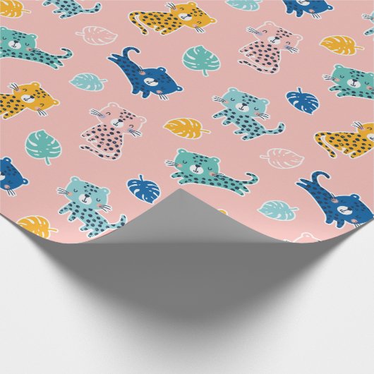 Schattigee luipaarden met oerwouden bladeren op ro cadeaupapier (Hoek)