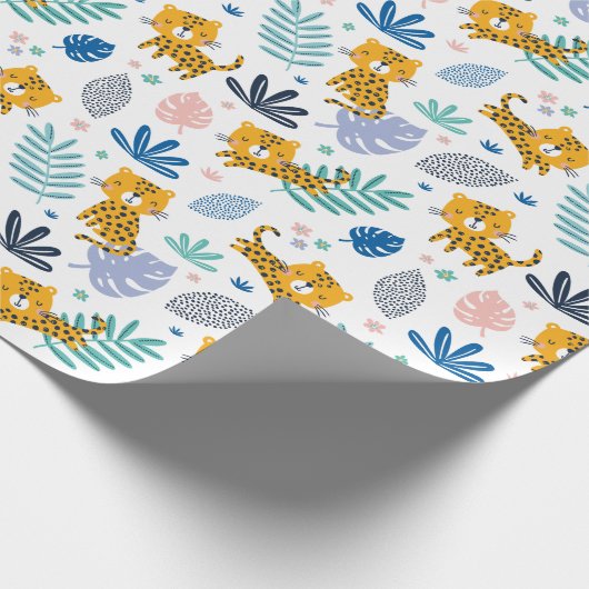 Schattigee luipaarden met oerwouden bladeren wit cadeaupapier (Hoek)