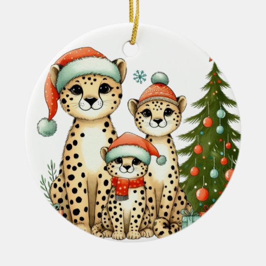 Schattigee luipaardfamilie keramisch ornament (Voorkant)