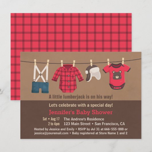 Schattigee Lumberjack Plaid Kleding Baby shower Ui Kaart (Voorkant / Achterkant)