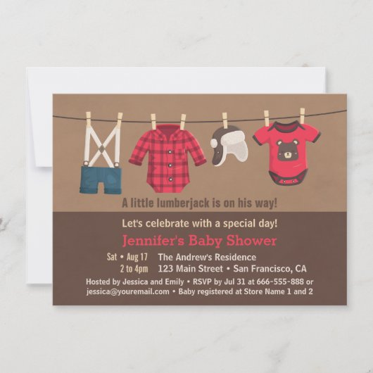 Schattigee Lumberjack Plaid Kleding Baby shower Ui Kaart (Voorkant)