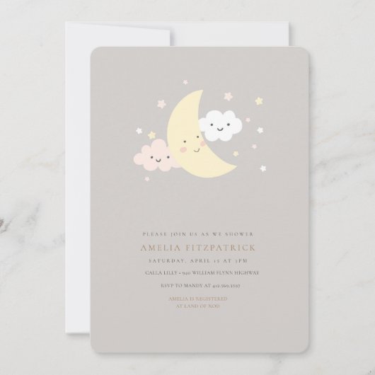 Schattigee maan en ster Baby shower uitnodiging (Voorkant)