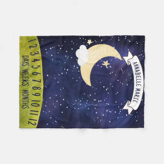 Schattigee Maan in Night Sky Baby Milestone Fleece Deken (Voorkant (Horizontaal))