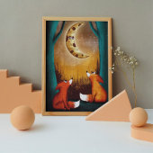 Schattigee Maan Nachtvossen Natuur Kinder Kwekerij Poster