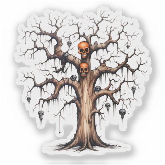 Schattigee maar enge Cartoon Spooky Tree Sticker (Voorkant)