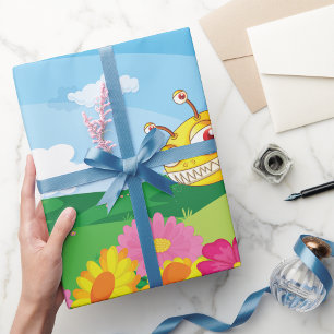 Schattigee maar griezelige monsterbij in een bloem cadeaupapier