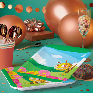 Schattigee maar griezelige monsterbij in een bloem papieren bordje