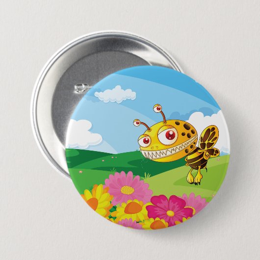 Schattigee maar griezelige monsterbij in een bloem ronde button 7,6 cm (Voorkant /achterkant)