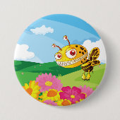 Schattigee maar griezelige monsterbij in een bloem ronde button 7,6 cm (Voorkant)
