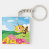 Schattigee maar griezelige monsterbij in een bloem sleutelhanger (Achterkant)