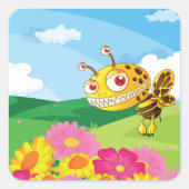 Schattigee maar griezelige monsterbij in een bloem vierkante sticker (Voorkant)