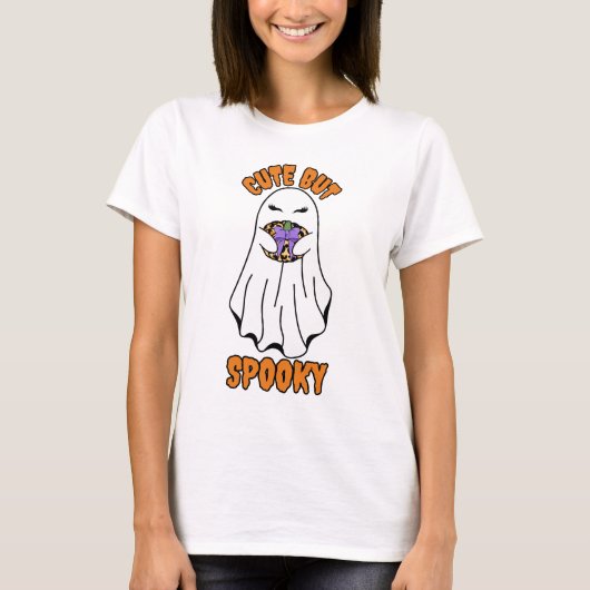 Schattigee maar spookachtige Halloween-geest met e T-shirt (Voorkant)