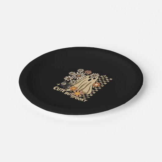 Schattigee maar Spooky Funny Floral Halloween Ghos Papieren Bordje (Gekanteld)