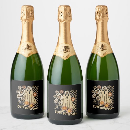 Schattigee maar Spooky Funny Floral Halloween Ghos Sparkling Wijnetiket (Flessen)