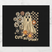 Schattigee maar Spooky Funny Floral Halloween Ghos Sparkling Wijnetiket (Enkel label)