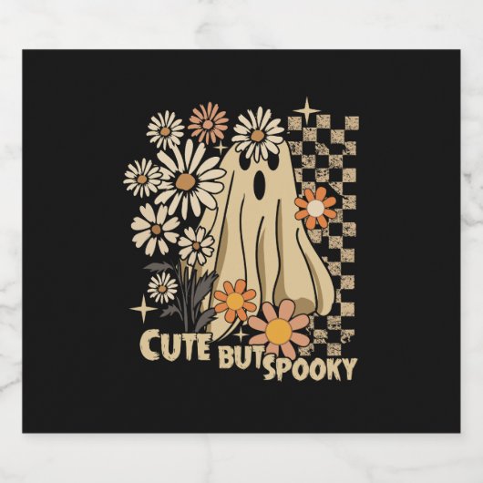 Schattigee maar Spooky Funny Floral Halloween Ghos Sparkling Wijnetiket (Enkel label)