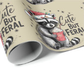 Schattigee maar wilde kerst wasbeer Leuke dier Xma Cadeaupapier (Rol Hoek)