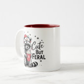 Schattigee maar wilde kerst wasbeer Leuke dier Xma Tweekleurige Koffiemok (Voorkant links)