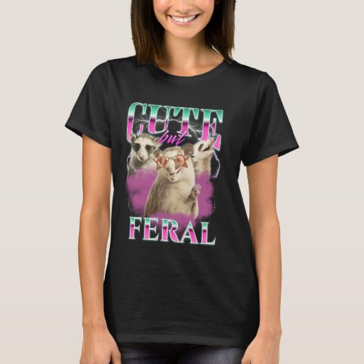 Schattigee maar wilde retro grappige possum meme b t-shirt (Voorkant)