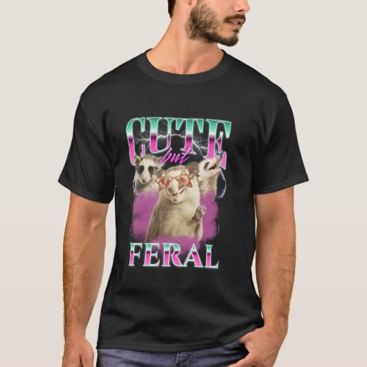 Schattigee maar wilde retro grappige possum meme b t-shirt (Voorkant)