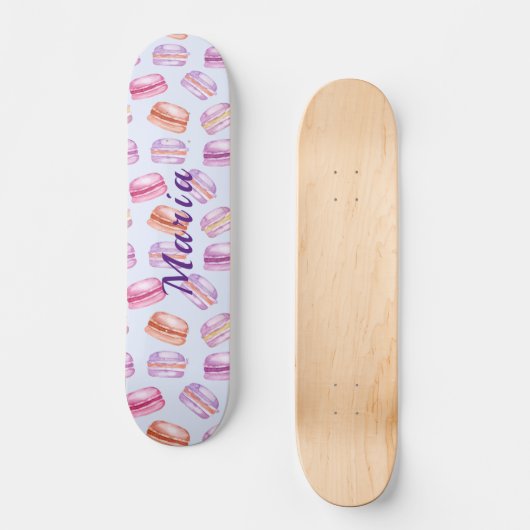 Schattigee macarons aangepaste naam persoonlijk skateboard (Voorkant)
