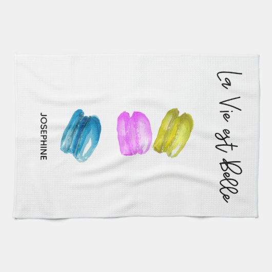 Schattigee macarons illustratie theedoek