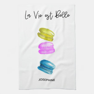Schattigee macarons illustratie theedoek