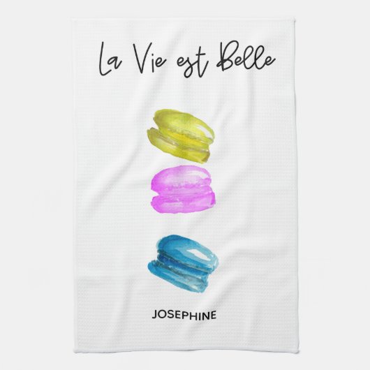 Schattigee macarons illustratie theedoek (Verticaal)