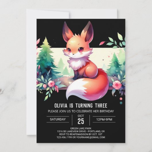 Schattigee Magical Fox Verjaardag digitaal Kaart (Voorkant)