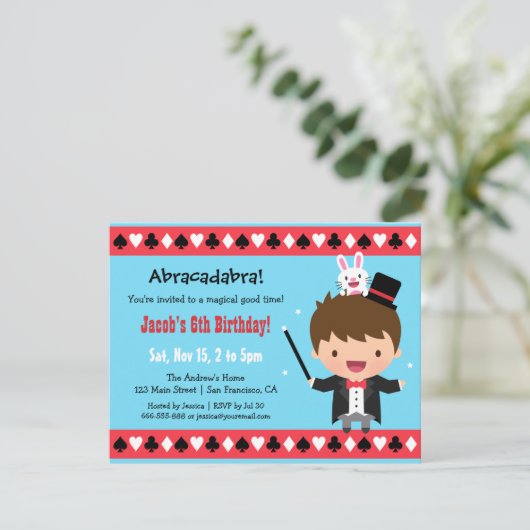 Schattigee Magiër Kinder Magische Verjaardagsfeest Kaart (Staand voorkant)