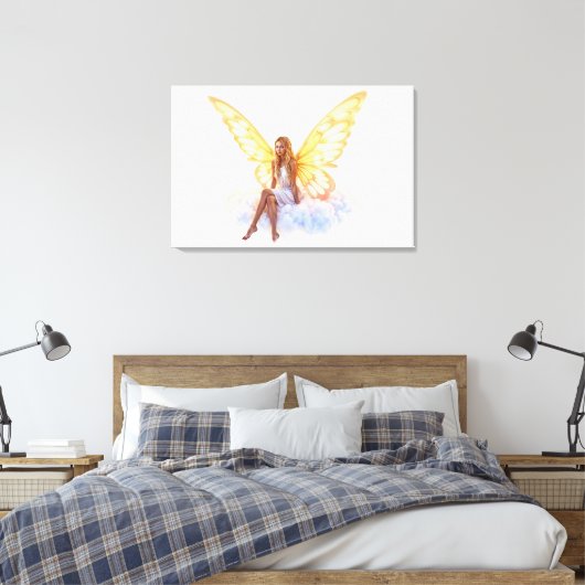 Schattigee magisch blauwe ogen fee felle gouden vl canvas afdruk (Insitu (Slaapkamer))