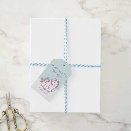 Schattigee Magische Eenhoorn Pastel Baby shower VE Cadeaulabel (Met Touw)