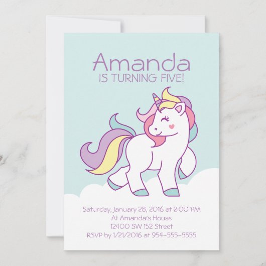 Schattigee Magische Eenhoorn Pastel MEISJE Dieren  Kaart (Voorkant)