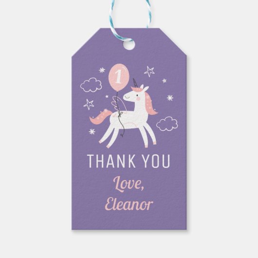 Schattigee Magische Eenhoorn Verjaardag Bedankt Cadeaulabel (Voorkant)