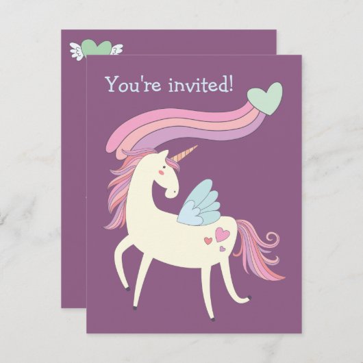 Schattigee magische eenhoorn verjaardagsfeestje ui kaart (Voorkant / Achterkant)