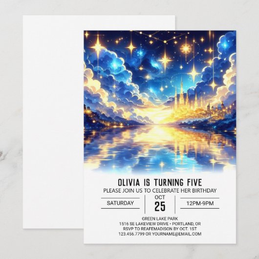 Schattigee magische hemelse digitale verjaardag kaart (Voorkant / Achterkant)