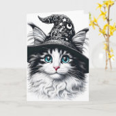 Schattigee magische kat in tovenaar Pet kleur spla Kaart (Gele Bloem)