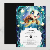 Schattigee magische oceaan schildpad verjaardag kaart (Voorkant / Achterkant)