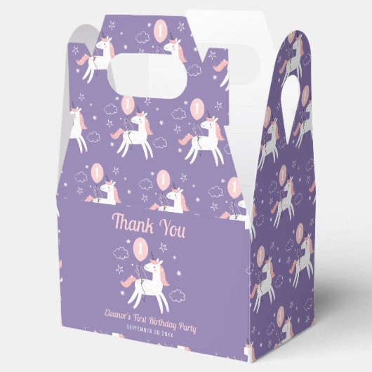 Schattigee Magische Paarse en Roze Eenhoorn Dank U Bedankdoosjes (Geopend)