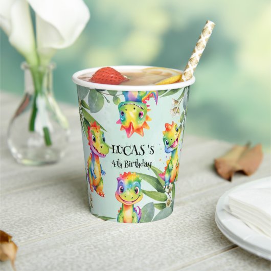Schattigee magische regenboog dinosaurus Happy Bir Papieren Bekers (Insitu)