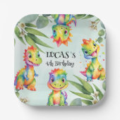 Schattigee magische regenboog dinosaurus Happy Bir Papieren Bordje (Voorkant)