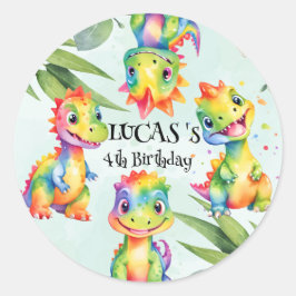 Schattigee magische regenboog dinosaurus Happy Bir Ronde Sticker