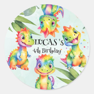 Schattigee magische regenboog dinosaurus Happy Bir Ronde Sticker