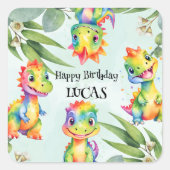 Schattigee magische regenboog dinosaurus Happy Bir Vierkante Sticker (Voorkant)